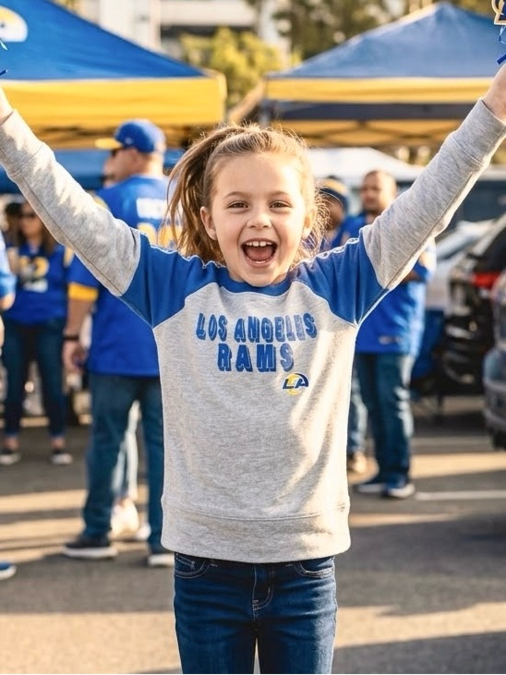 NFL Los Angeles Rams | Girls 7/8 | Grey and Royal Blue Crewneck Sweatshirt
